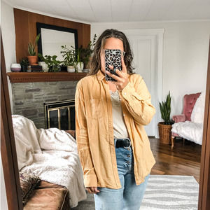 OLD NAVY | Women's Medium Mustard Yellow Button Down Linen Blend Shirt